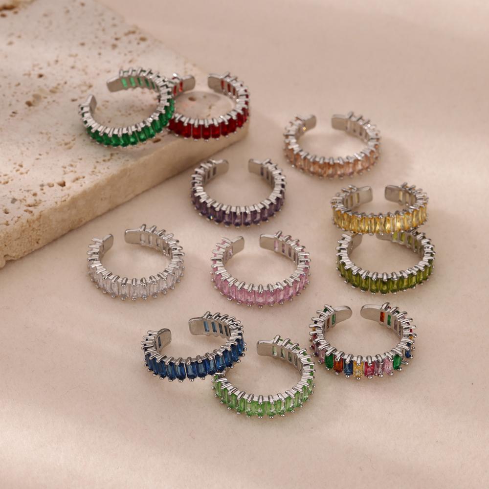 Y2K Colorful Zircon Stainless Steel Rings for Women Silver Color Open Finger Ring Wedding Jewelry Punk Hip Hop Accessories Gifts