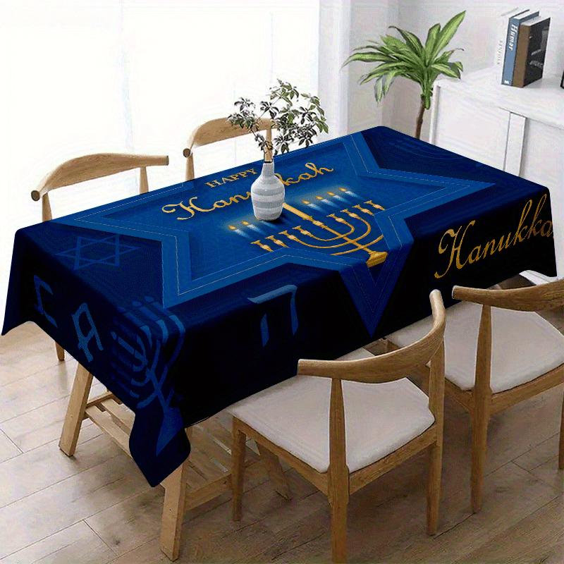 Blauwe Hanukkah Rechthoekige Tafelkleed voor Tafeldecoratie Keuken Eetkamer Waterdicht Herbruikbaar Tafelkleed voor Tafels Familie Diner 100x160cm