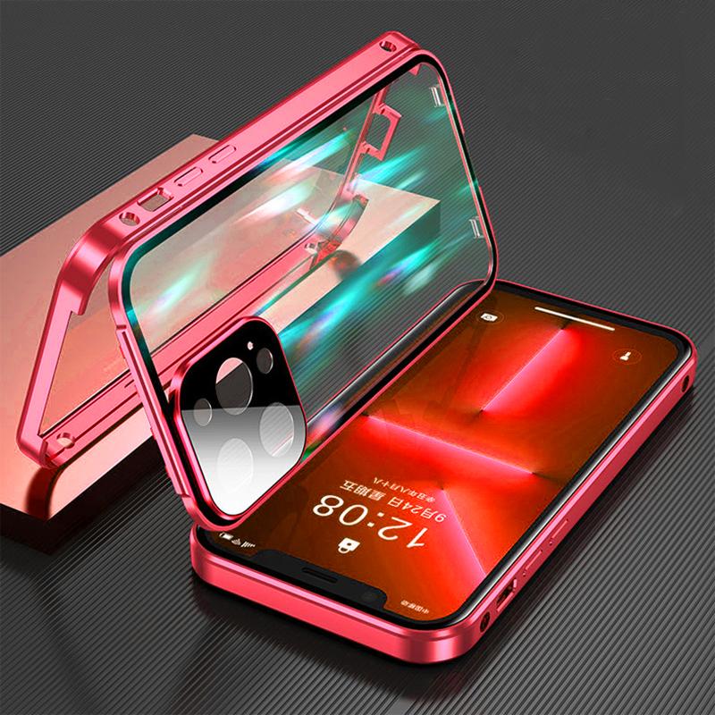 Double Sided HD Glass Metal Frame Case For iPhone16e 17 15 14 13 12 11Pro Max Shockproof Lock Catch Cover Camera Lens Protection
