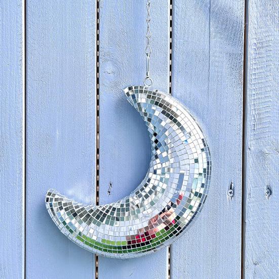 Disco Ball Eye-Catching Moon Shaped Disco Bal Reflective Hanging Ornament with Chain Hook Party Decor