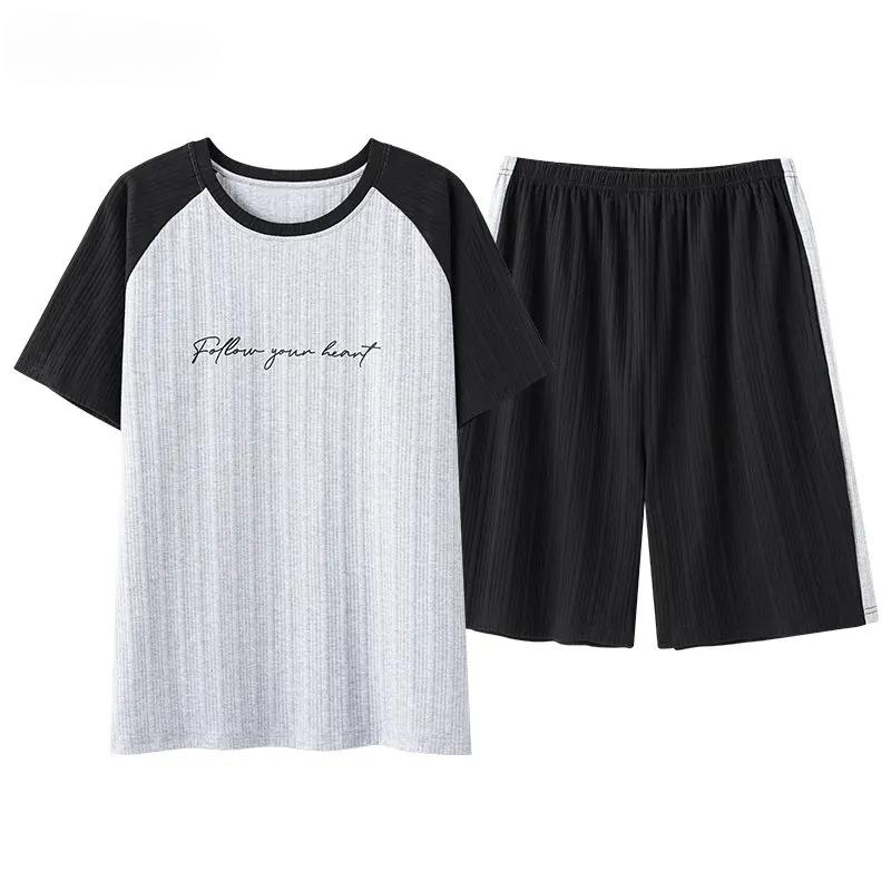 Set Pigiama da Uomo Modal Fresco Estivo Manica Corta Pantaloncini a Quadri Cotone Homewear Pigiama da Gentiluomo