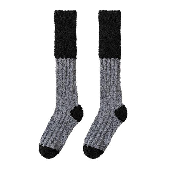 Fuzzy Knee High Socks Women Fluffy Warm Knee Socks Color Socks Leg Warmers Block Thick Winter