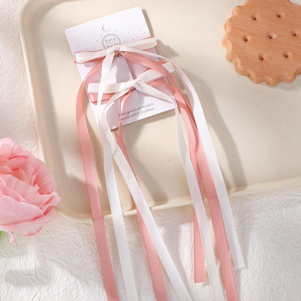 

2 шт. Кружевные кремово-белые заколки для волос с бантом и лентой для женщин, заколки-бантики, головной убор, подарки, нежные аксессуары для волос сбоку для хвостика