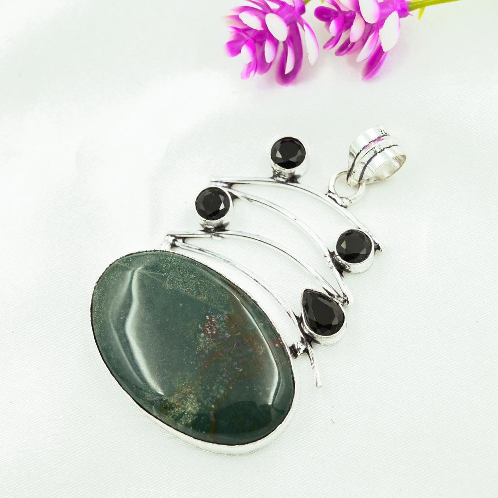 Bloodstone, Black Spinel Pendant, 925 Solid Sterling Silver Pendant Handmade Gemstone Jewelry, Gifts For Wife Brand New Pendant