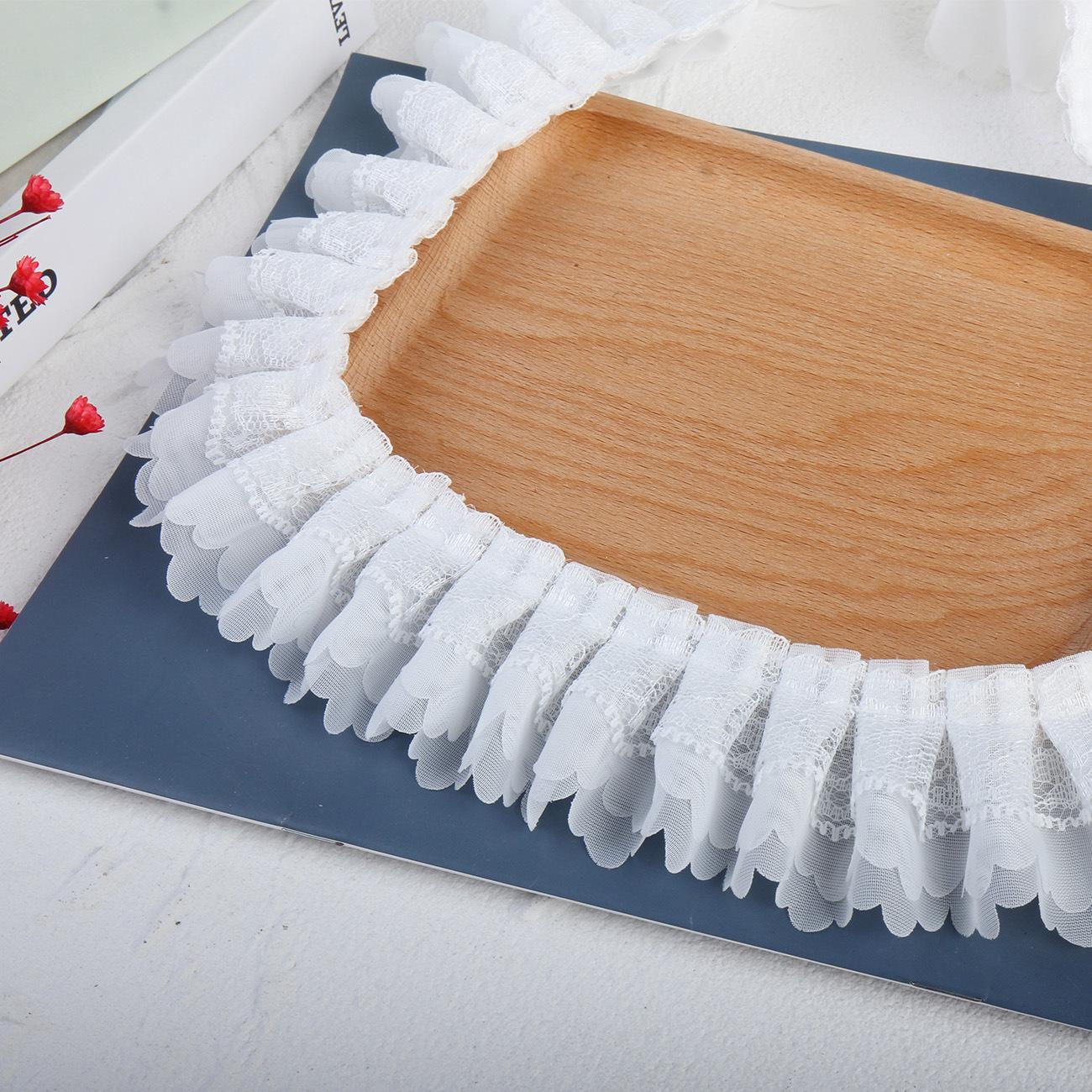 

5 метров/партия 5 см белый трехслойный шифон тисненый плиссированный кружево одежда домашний текстиль юбки игрушки аксессуары кружево белый