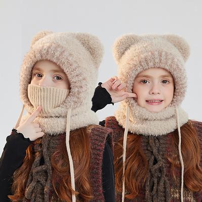 Kinderhut Cartoon Bärenschal Einteilige Mütze Winter Samt Ohrenschutz Warme Gestrickte Wollmütze