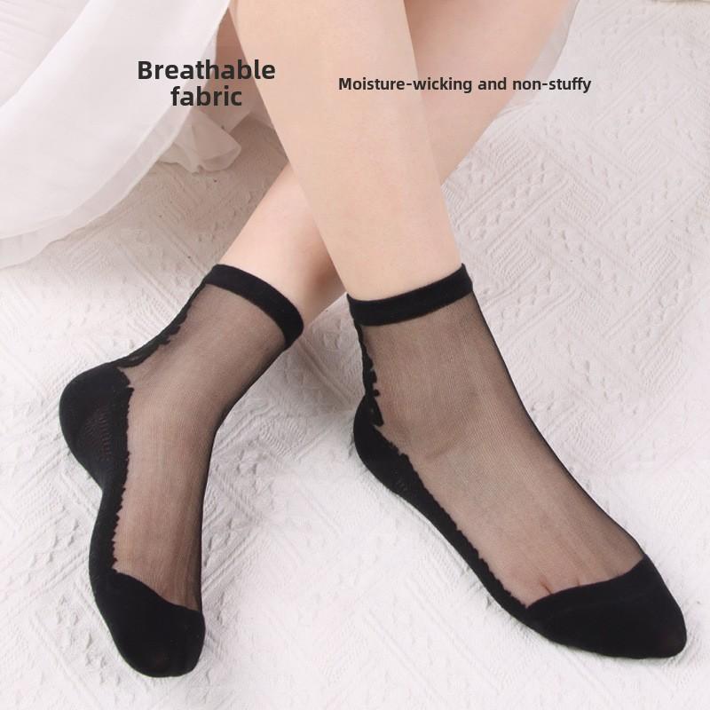 5 Pairs Spring and Summer Women's Transparent Socks Wave Transparent Women's Stockings Glass Silk Crystal Silk Women's Socks