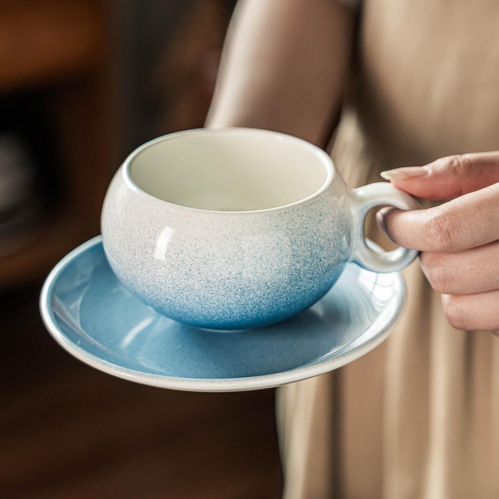 Coffee Cup Cup Saucer High Value Blue Gradual Change Latte Cup Ceramic Cup Set Household Mug Water Cup Breakfast Cup