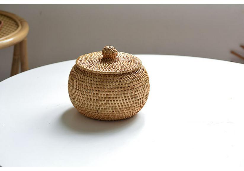 Vietnamese Woven Rattan Snack & Game Storage Basket with Lid