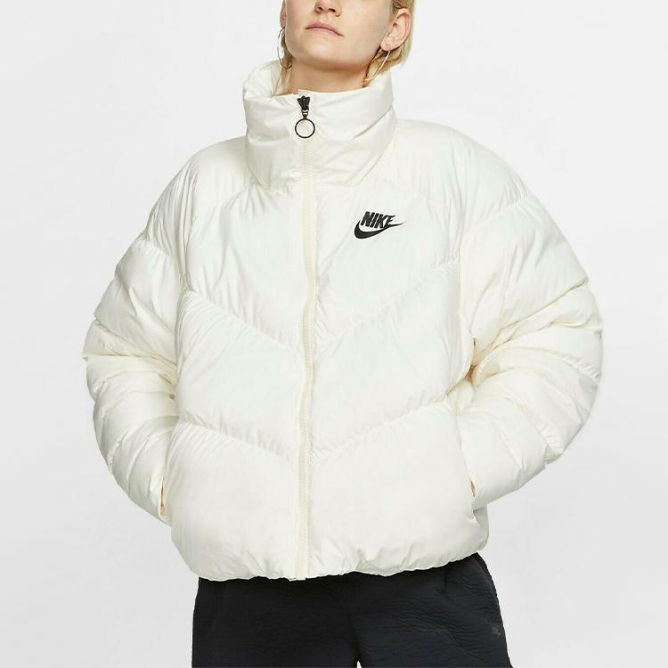 Nike Solid Color Windproof Warm Stand Collar Cotton Jacket Women Jackets White CD4216-110