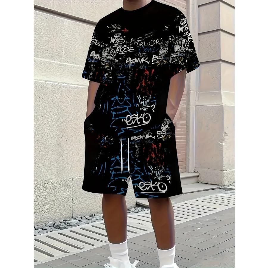 Summer Men's Set Minimalist Athletic Casual Crew Neck T-Shirt Streetwear Breathable Short-Sleeve Top and Shorts Two-Piece Set