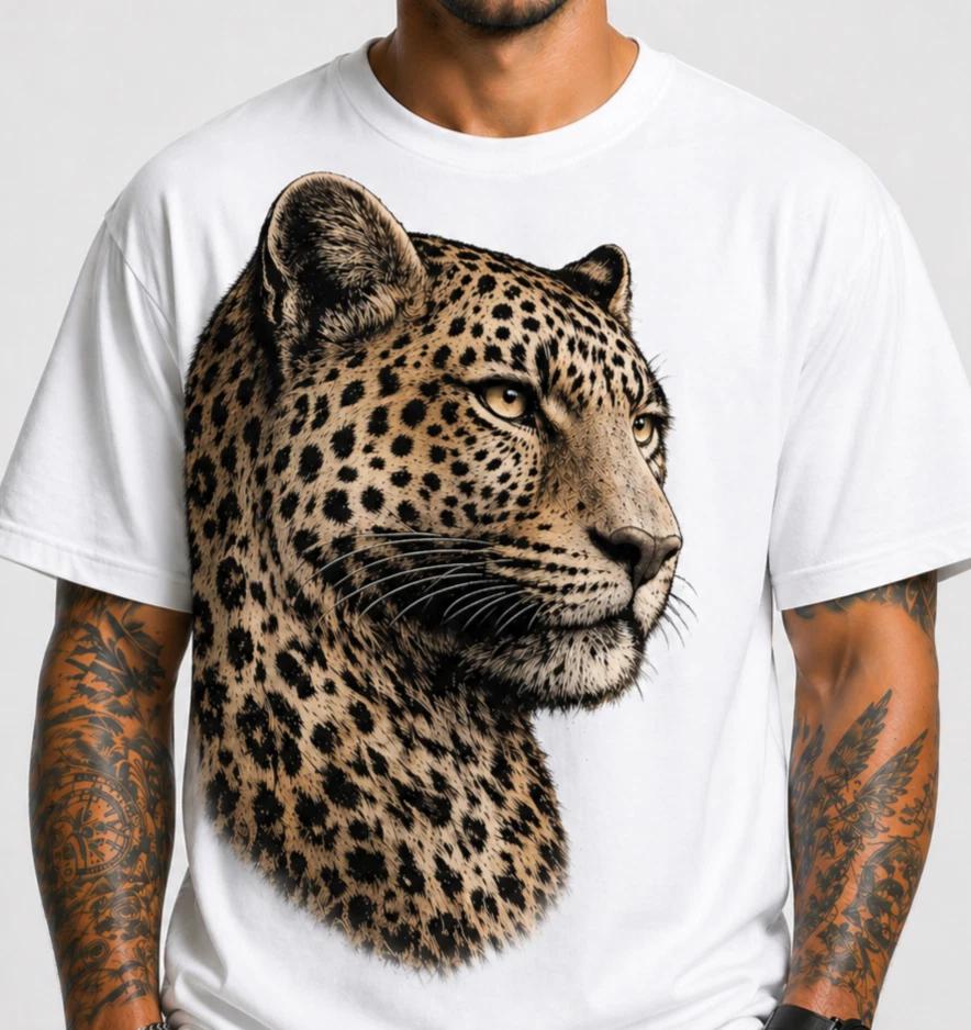 Leopard Head Graphic Print Men s Casual Short Sleeve Novelty Trendy 3XL