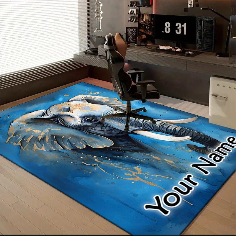 1PC Custom Name Elegant Elephant Abstract Art Theme Floor Mat Ideal for Living Room, Game Rooms, Office, Bedroom,Floor Mat Playful Design