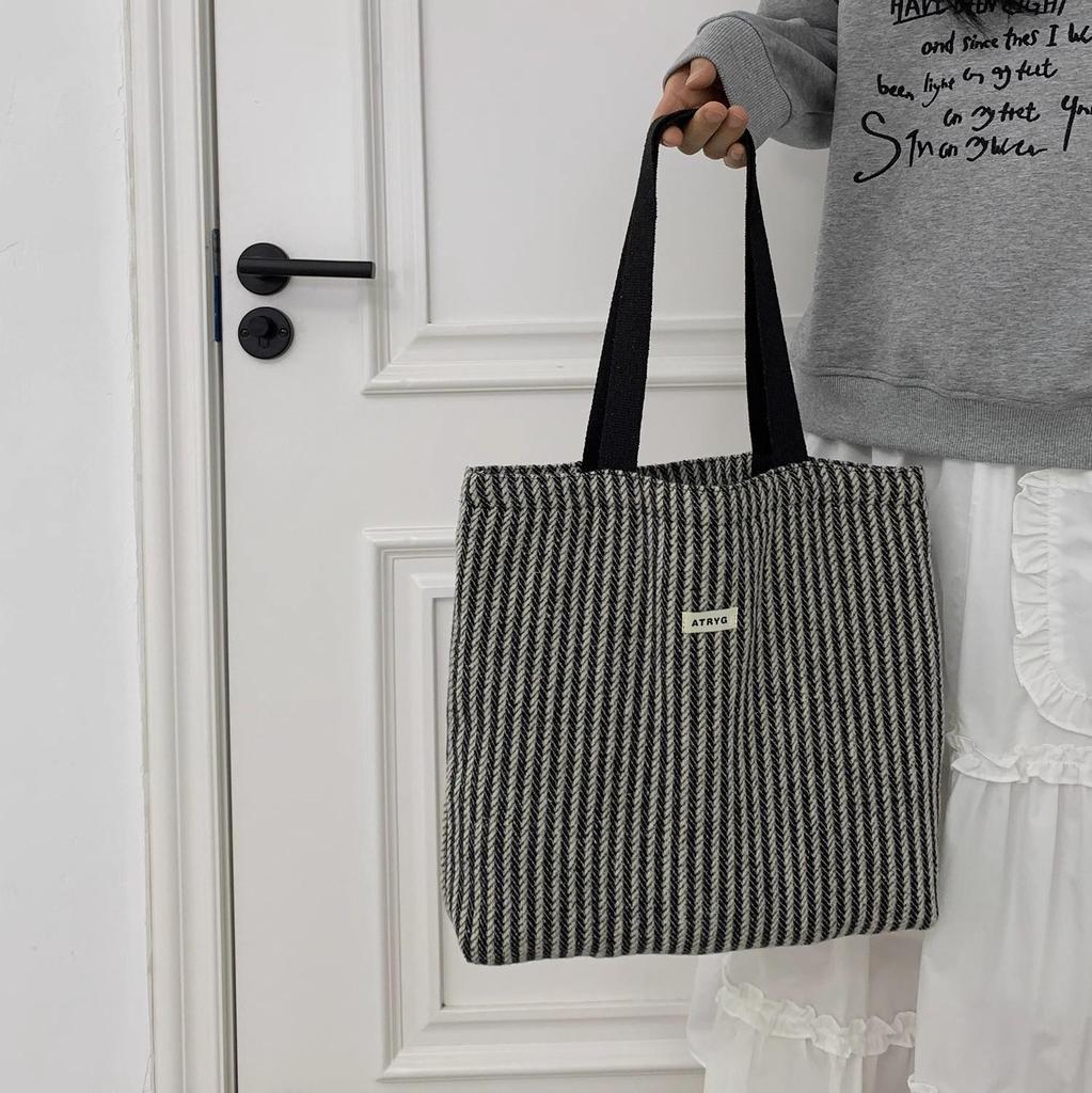 Striped Canvas Tote Bag: Large-Capacity, Fresh & Stylish Shoulder Bag
