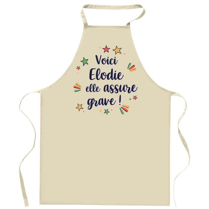 Tablier de cuisine - Elodie elle assure grave - Impression bretonne - Coton résistant - Liens ajustables