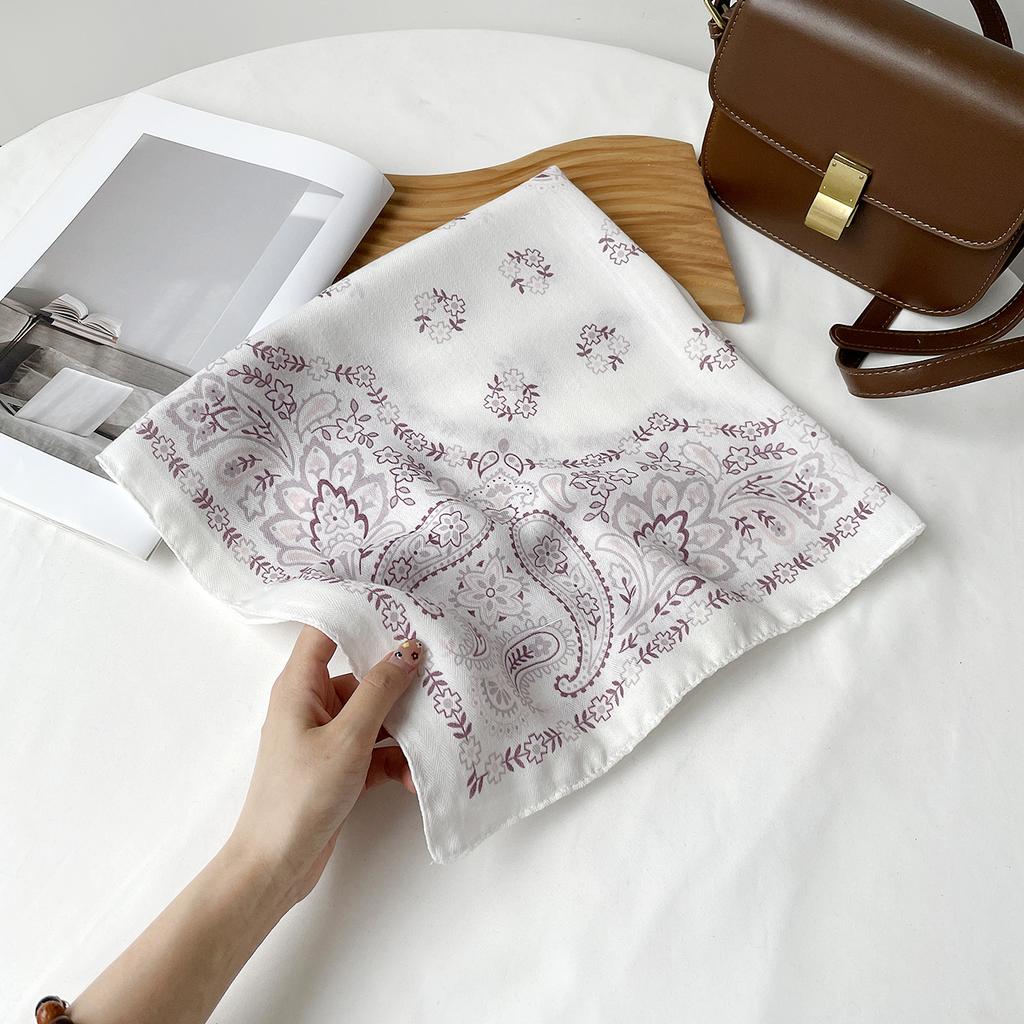 Old money style printed silk scarf retro brown scarf neck square scarf fashionable versatile herringbone pattern cotton and linen silk scarf