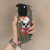 Skull Flower Lambskin Leather Phone Case For iPhone 17 Pro Max Air 16 16e 15 14 13 12 11 Pro Max Plus X XS MAX XR Back Cover
