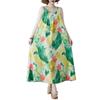 2025 summer new large size Korean version loose chiffon printing round neck sleeveless medium and long dress