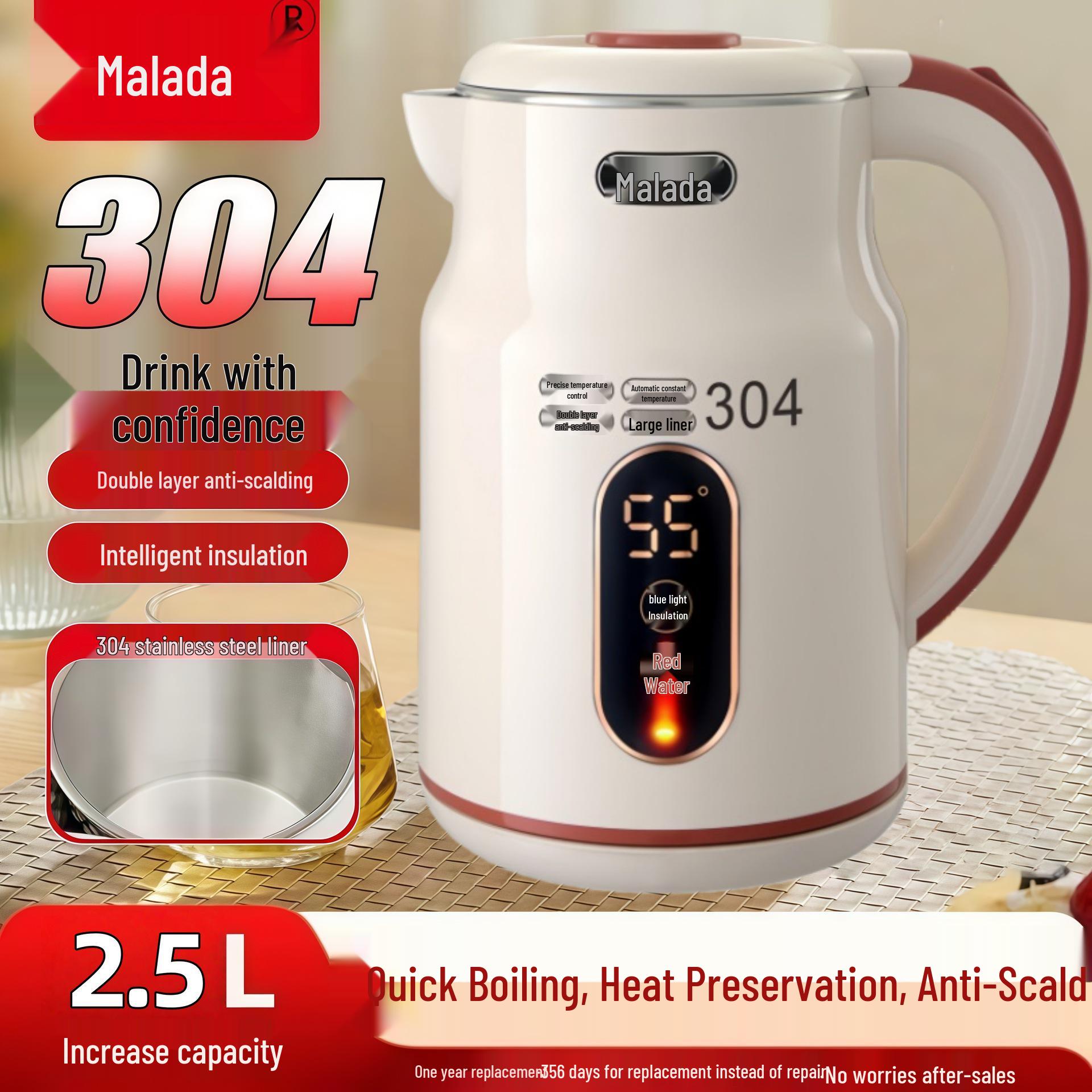 Wanlida 304 Durable Electric Kettle - Large Capacity, Keep Warm, Anti-Scald, Baby-Safe Smart Constant Temperature