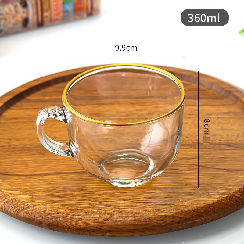 Retro Sunflower Embossed Glass Cup with Gold Rim and Handle - Large Capacity for Milk or Breakfast Beverages