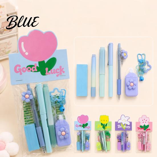 Practical Stationery Kits Flower Set Macaron Color Correction Tape And Smooth Shaped Writing Gel Pens Portable Homework Essentials for Students