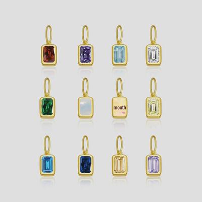12 Geboortesteen Kleurige Zirkonia Vierkante Hanger Ketting, S925 Sterling Zilver, Europese & Amerikaanse Stijl