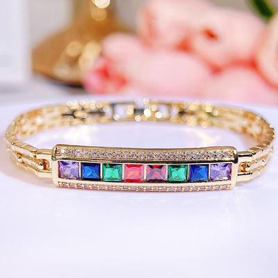 Bracciale Tennis CMM Zircone Colore Cubano Stile Retrò Esotico Boemo per Vacanza Gioielli da Mano da Festa per Donna