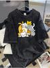 Vintage Washed Cotton TShirt Women Cute Cats Graphic Tee Retro Acid Wash Short Sleeve Top Japanese Style Streetwear TShirt