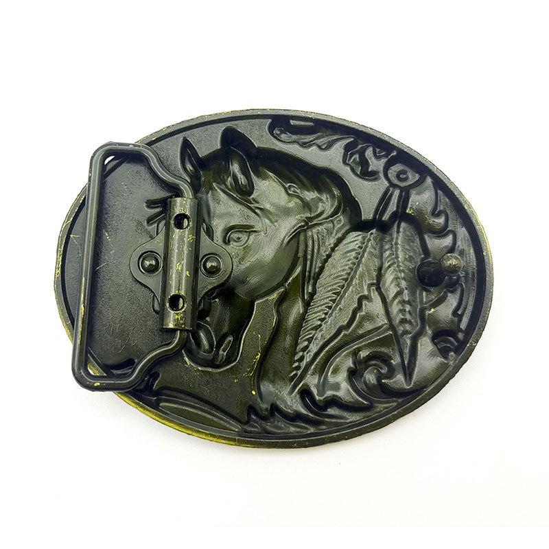 Western Black Glaze Gold Horse Head Oval Belt Buckle - Hot Selling!