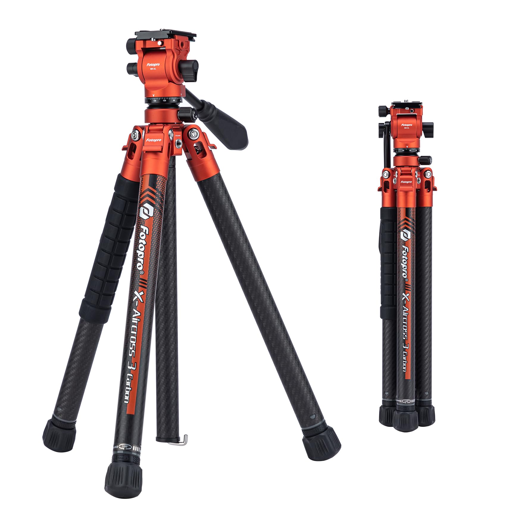 

Fotopro 162CM Carbon Tripod Lightweight 1KG Portable Compact Travel Tripod for DSLR Max Load 10KG 3 Lite Video Orange Camera, X-Aircross помаранчевий