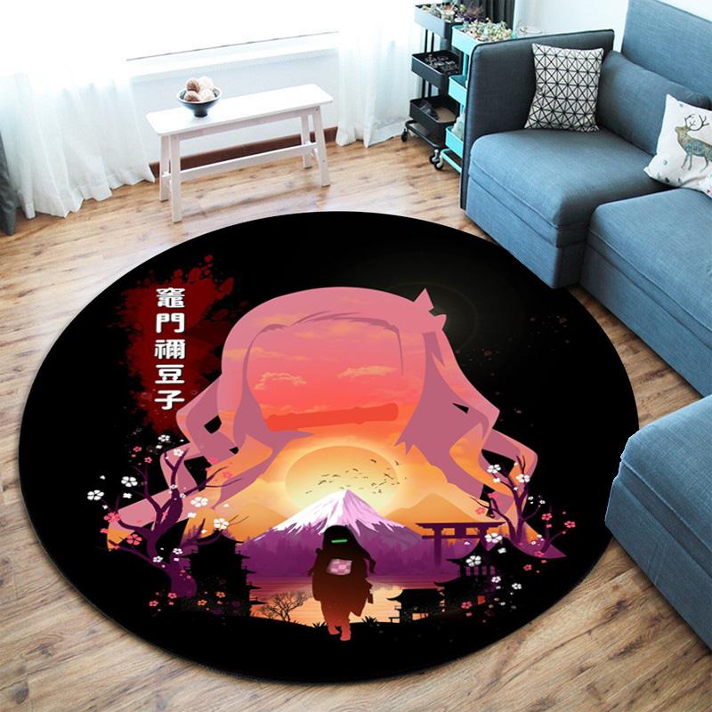 Classic Japanese-style Cartoon Demon Slayer Round Rug, Home Soft Decorative Anti-slip Yoga Mat and Chair Mat, Outdoor Floor Mat Carpet K17