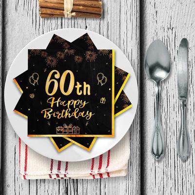 18. ~ 60. Happy Birthday Party Servietten Schwarz Gold Geburtstag Party Tisch Servietten Dekorationen Geburtstag Party Supplies