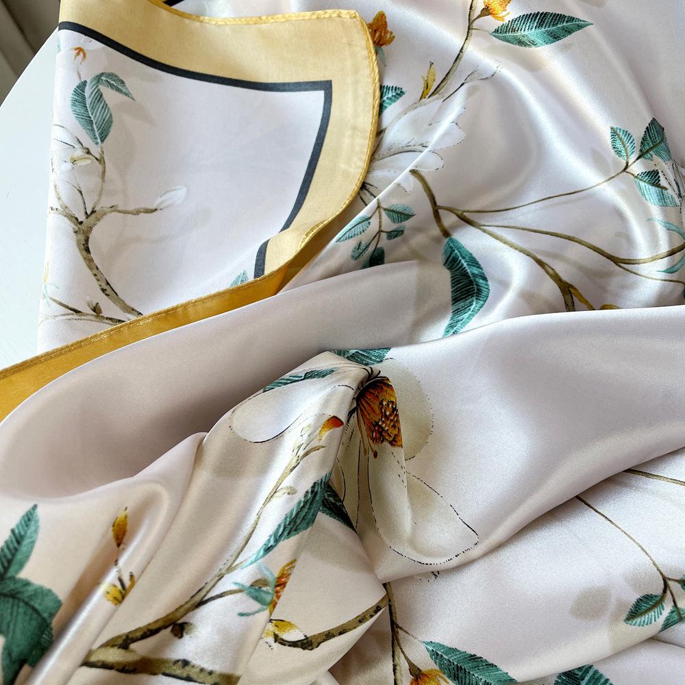 Silk Scarf Large Square Scarf Women's New 90cm Printed Vintage Wrap Scarf Satin Shawl Scarf
