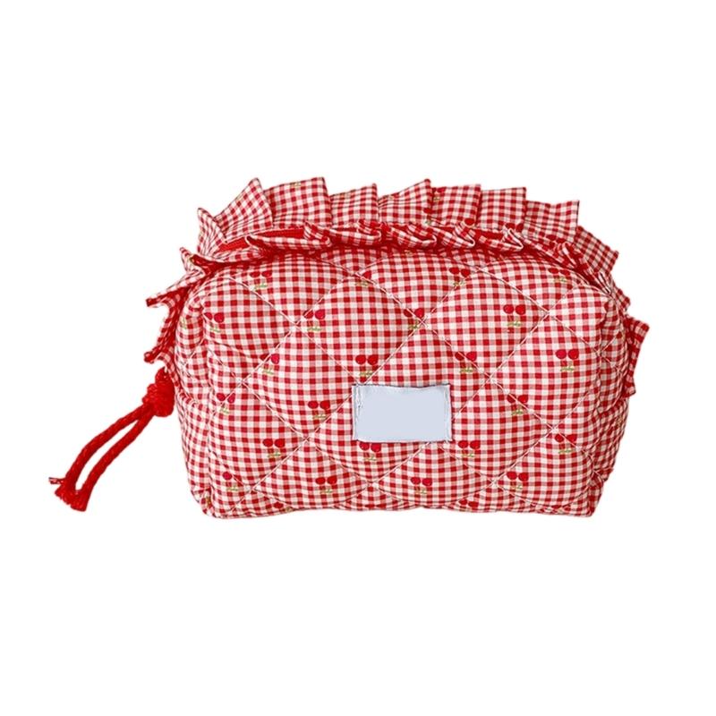 

Tartan Makeup Bag With Multiple Layer Compartments For Cosmetics Jewelry And Accessories красный