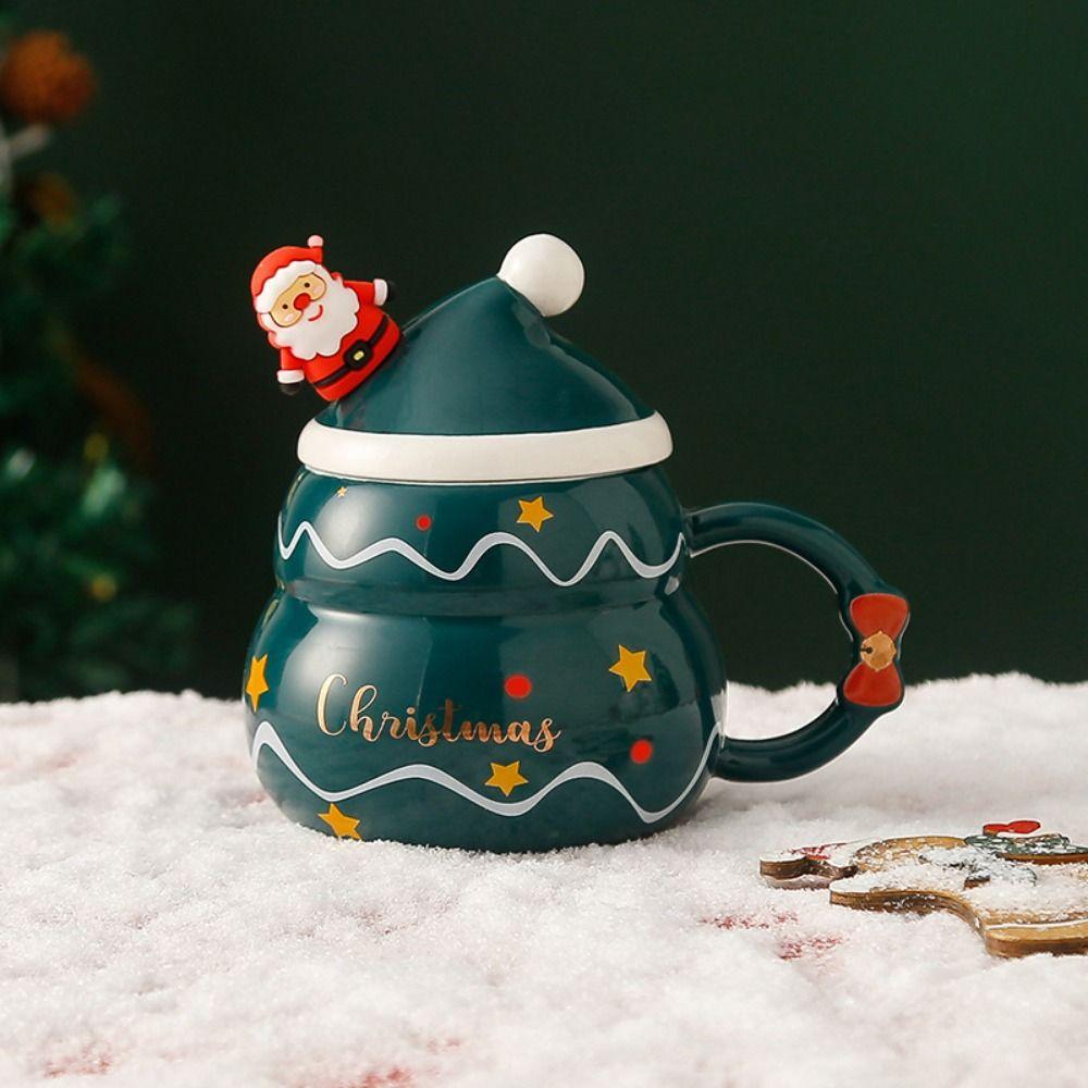 With Lid and Spoon Christmas Ceramic Cup Ceramic Santa Claus Water Cup   Festive Gift
