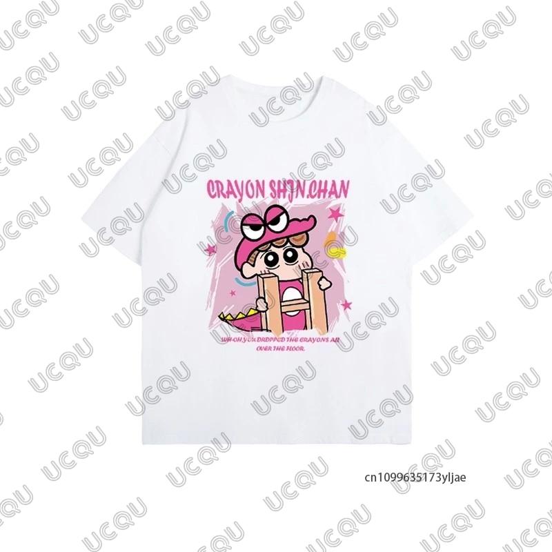 MINISO Summer Cute Cartoon Crayon Shin-chan & Sakurada Nini Print Couple T-shirt For Men Women Cotton Tees Casual Fashion Tops