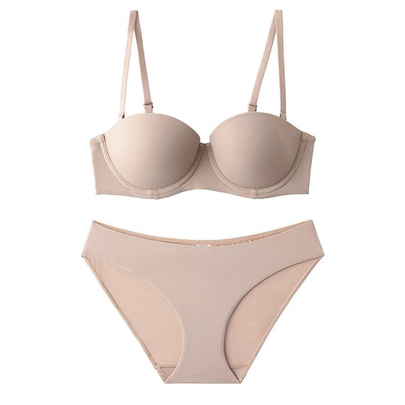 Summer sexy seamless underwear half cup smooth non-slip strapless underwear small breasts gather anti-sagging bra