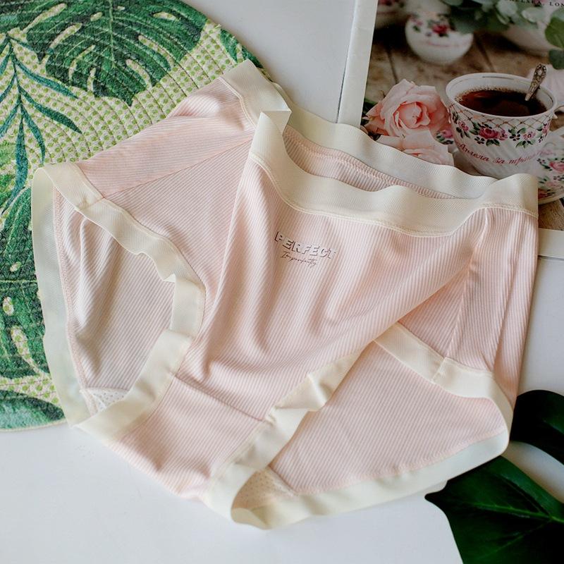 Ribbed Mid Waist Underwear Hip Wrap Breathable Women's Panties Comfortable Simple Triangles Threaded Panty