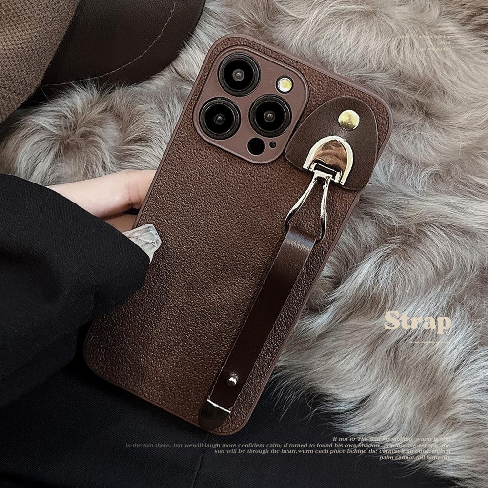 

Applicable To IPhone 15 Apple Phone Case 14pro Max Retro Leather Wristband 11 High End Ins Moon Pit Pattern 13 12pro(6.1)