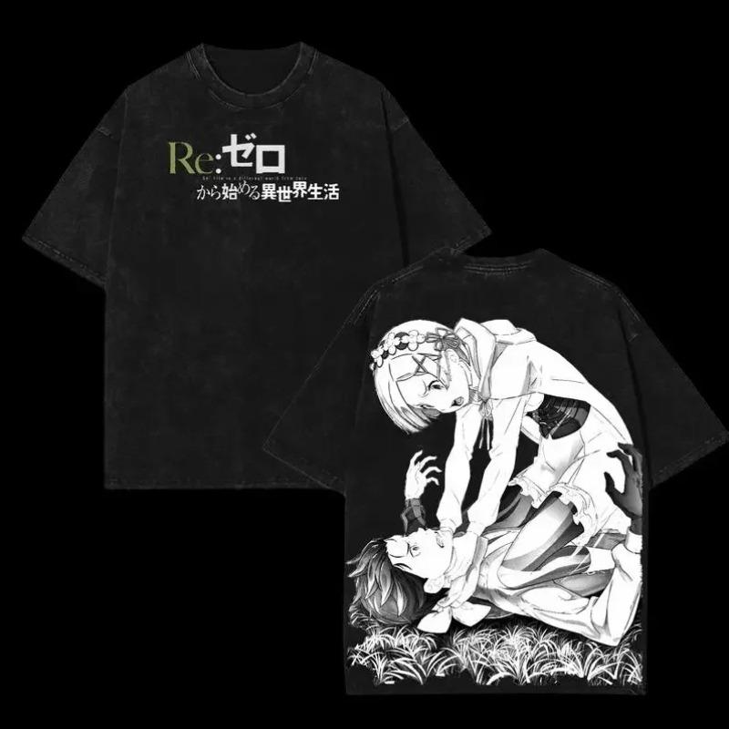 Re ZERO Starting Life In Another World Natsuki Subaru Rem Print T-shirt Men Women Cotton Tshirts Washed T Shirt Harajuku Tops