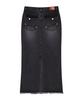 Godasin Washed Maxi Denim Skirt (Dark Gray)