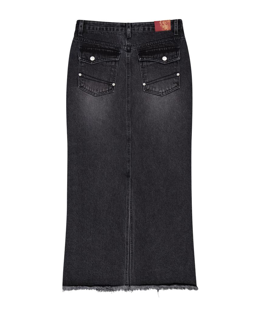 Godasin Washed Maxi Denim Skirt (Dark Gray)
