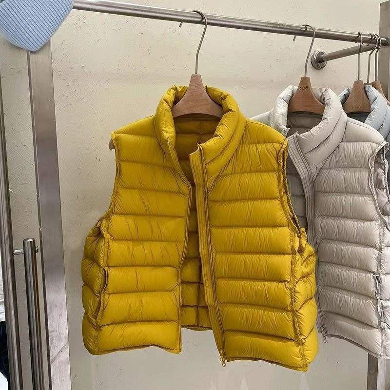 Womens Lightweight Down Vest White Duck Puffer Sleeveless Jacket Short Stand Collar Slim Fit Outerwear