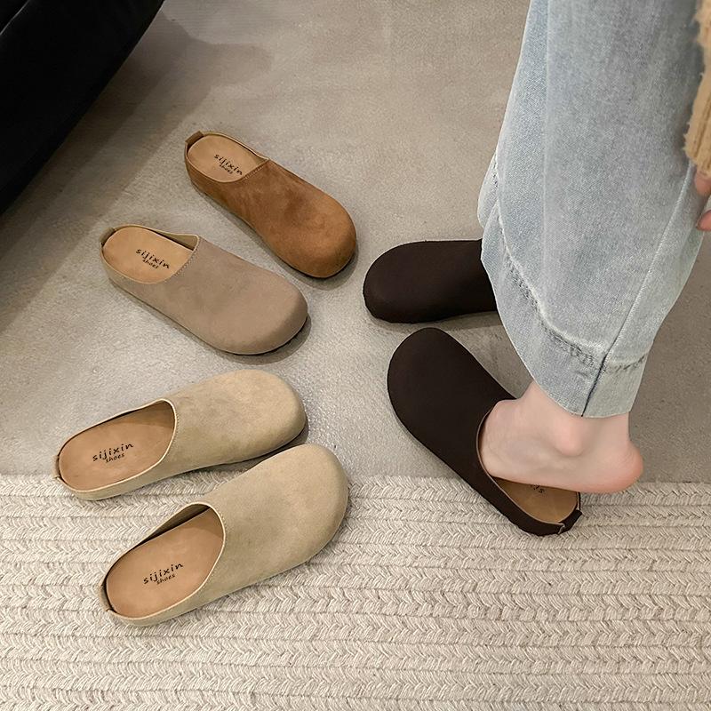 Leather women's shoes new thick-soled bag head half slippers lazy one pedal soft-soled sandals shoes