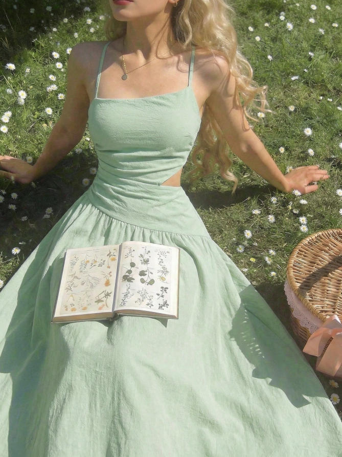 2026 Europe and America Station Summer New Flower Holiday Wind Dew Waist Backless Long Dress XS