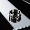 Vintage Celtic Knot Rune Rings for Men, Silver Color Stainless Steel Rotating Ring, Punk Fashion Finger Jewelry Gifts