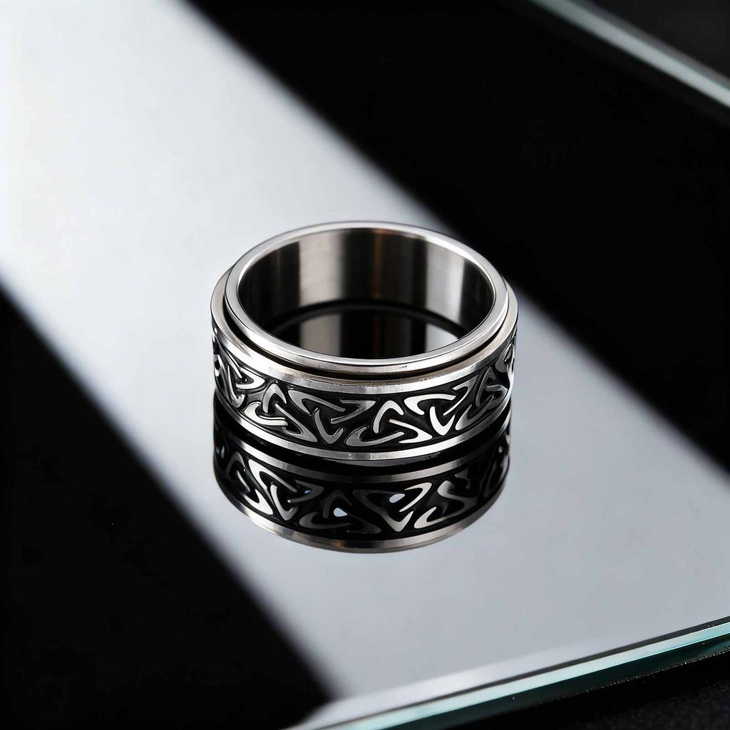 Vintage Celtic Knot Rune Rings for Men, Silver Color Stainless Steel Rotating Ring, Punk Fashion Finger Jewelry Gifts