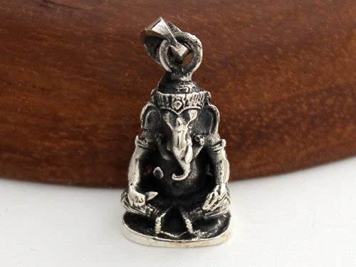 Ganesha Indian God Amulet Good Luck Sterling Silver 925 Pendant for Men and Women