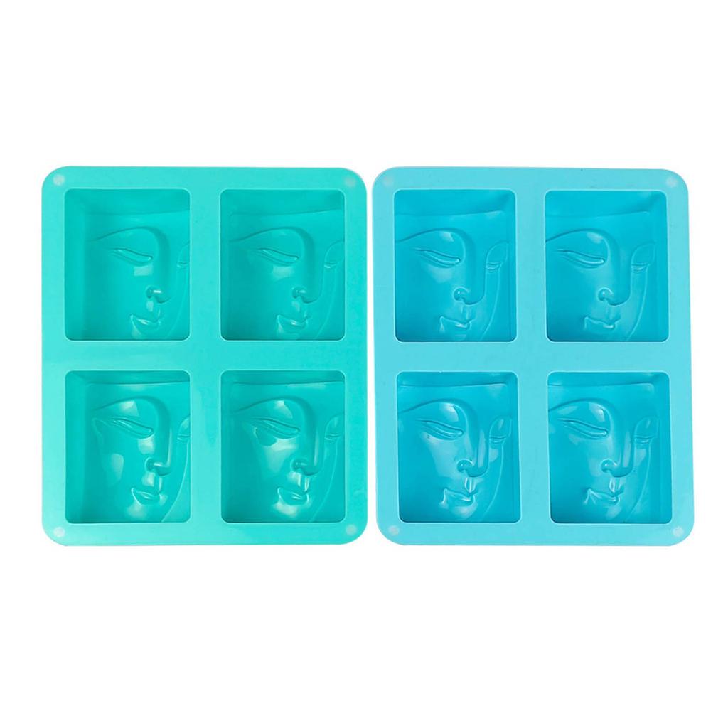 4 hull Buddha-portrett silikonform menneskeansikt lysformer såpeformer resinstøpeformer DIY kakelagingsutstyr