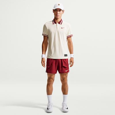 Nike Court Slam Tennis Tops Men's Light Ivory White/Team Red Lapel Mod